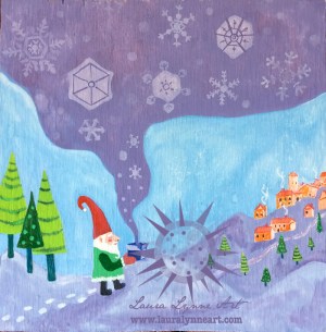 Whimsical Winter Gnome Illustration Wall Art Print For Sale