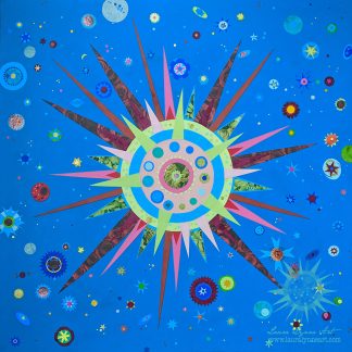 Large Scale Original Sun and Star Celestial Mixed Media Art in Blue by Laura Lynne